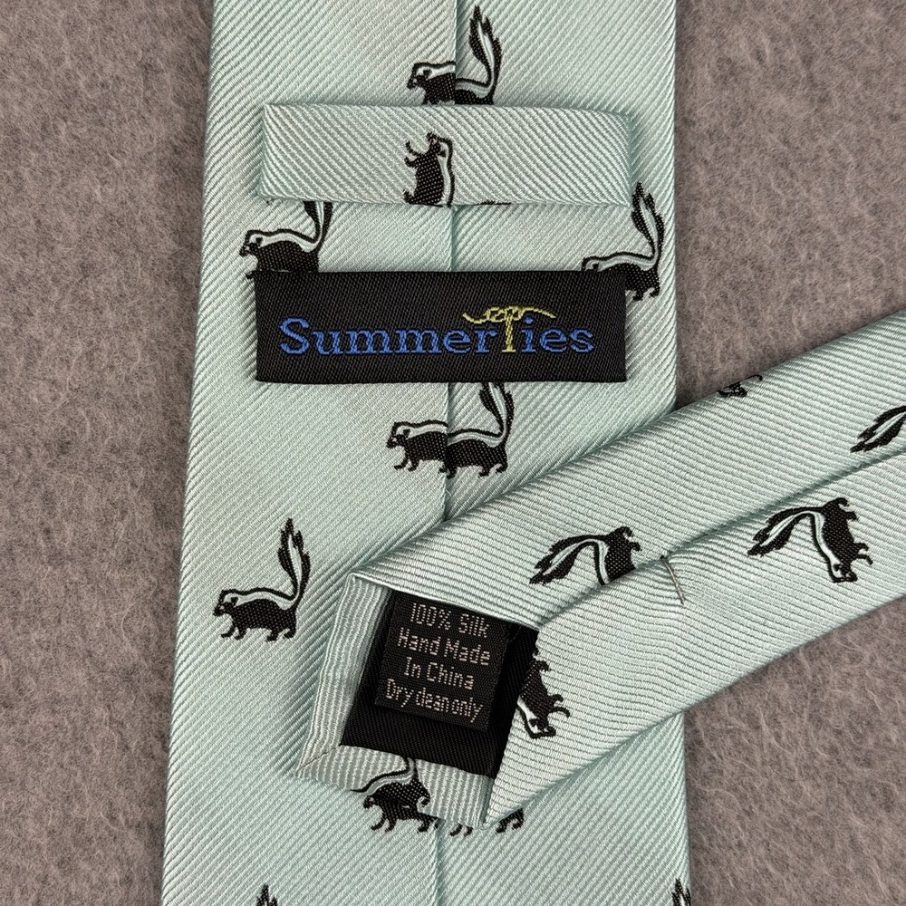 SummerTies Skunk Necktie 100% Silk Mint Green Novelty Animal Tie 58x3.1" - Picture 3 of 7
